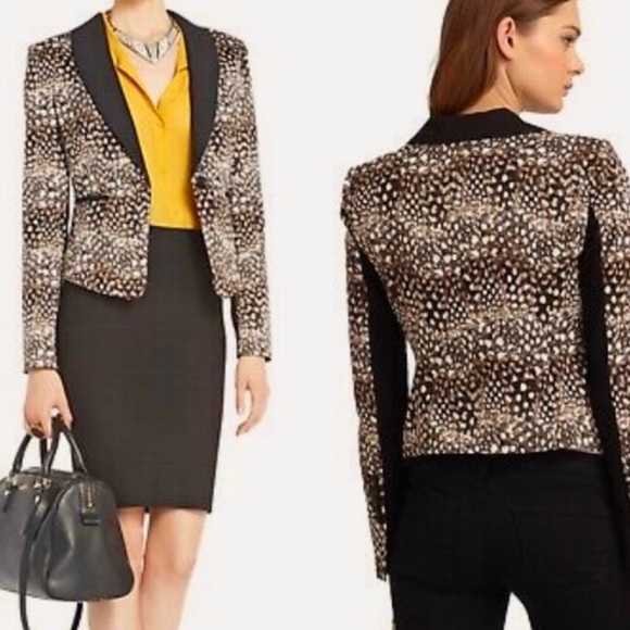 BCBGMaxAzria BOWIE Feather XXS Camel Combo Leopard print Tuxedo Blazer Jacket - Picture 4 of 16